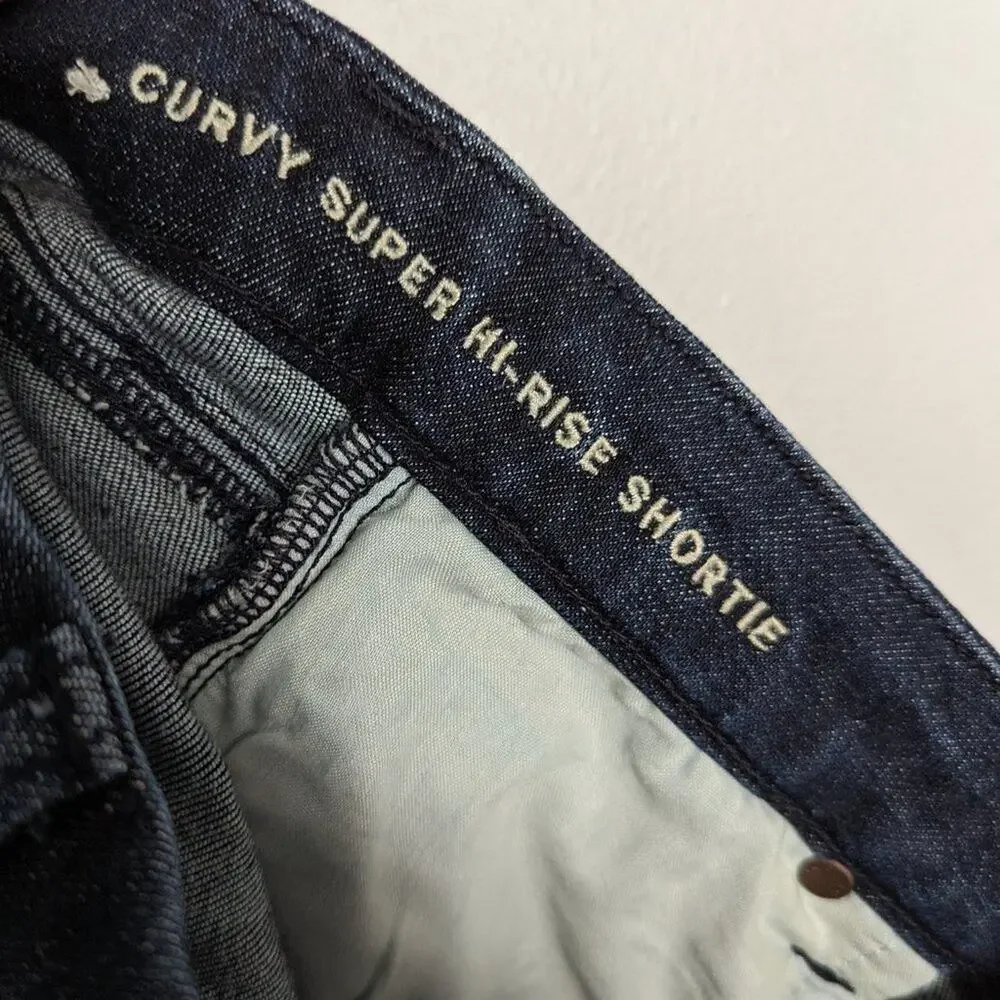 American Eagle Blue Next Level Stretch Curvy High Super Rise Shortie Shorts 6 - Picture 7 of 7